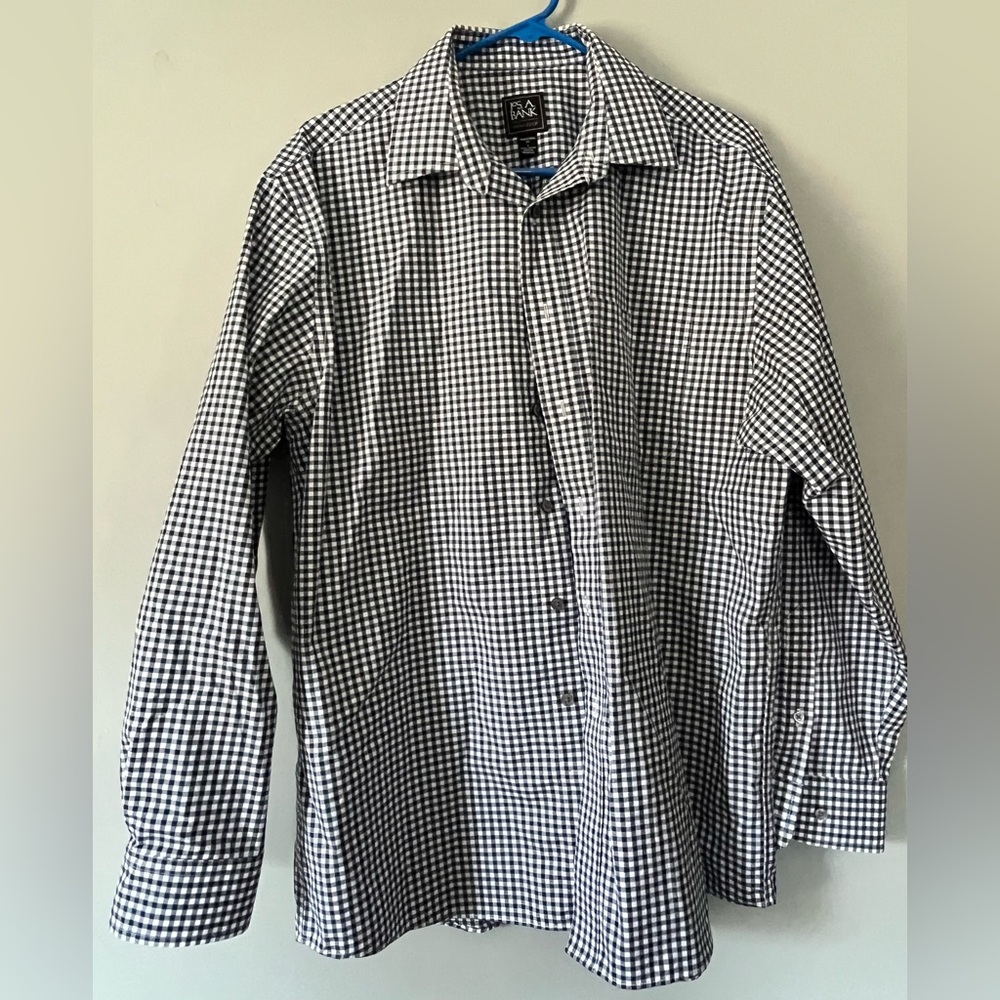 Men's Blue and White Checkered Shirt Jos A Banks size L